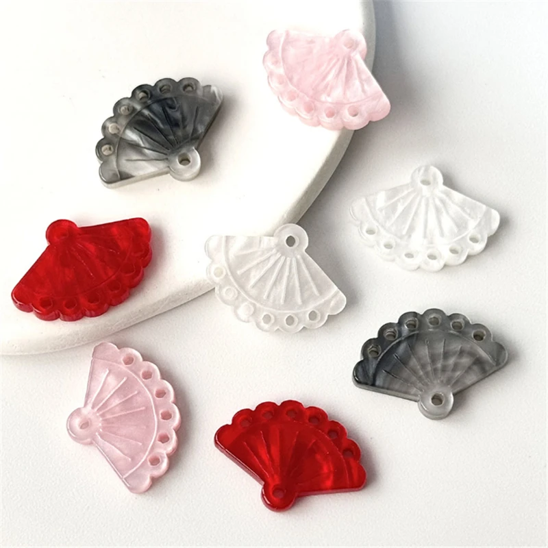 20pcs/lot new creative acrylic acetic acid print fan charm resin connectors diy for earring pendant jewelry making accessories