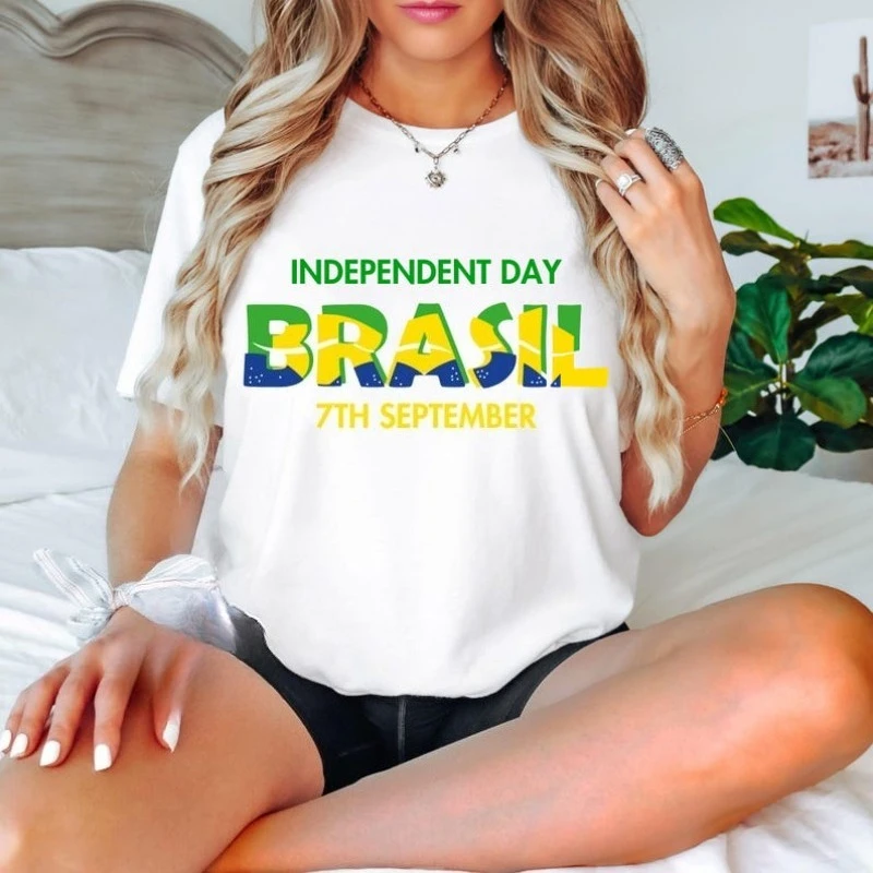 

Brasil Independence Shirt Brazil Flag Tee Brazilian Gift Unisex National Day Apparel Summer Short-sleeved Round-neck T-shirt