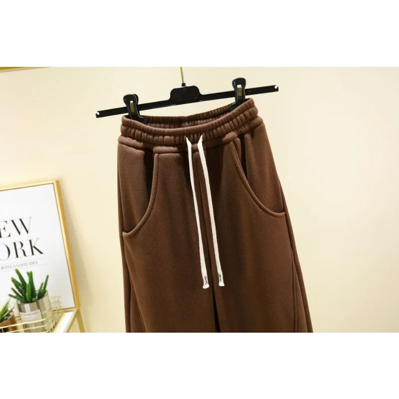 Herbst Winter Hohe Taille Beiläufige Breite Frauen Bein Hosen Gerade Geschnitten Hosen Feste Freizeit frauen Mode Hosen