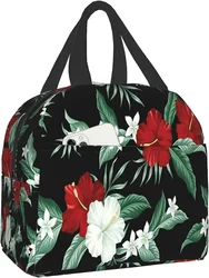 Tropical Hawaiian Flower Red Hibiscus Lunch Bag Tote Bag Lunch Bag for Women Men Kids Lunch Box Insulated Lunch Container