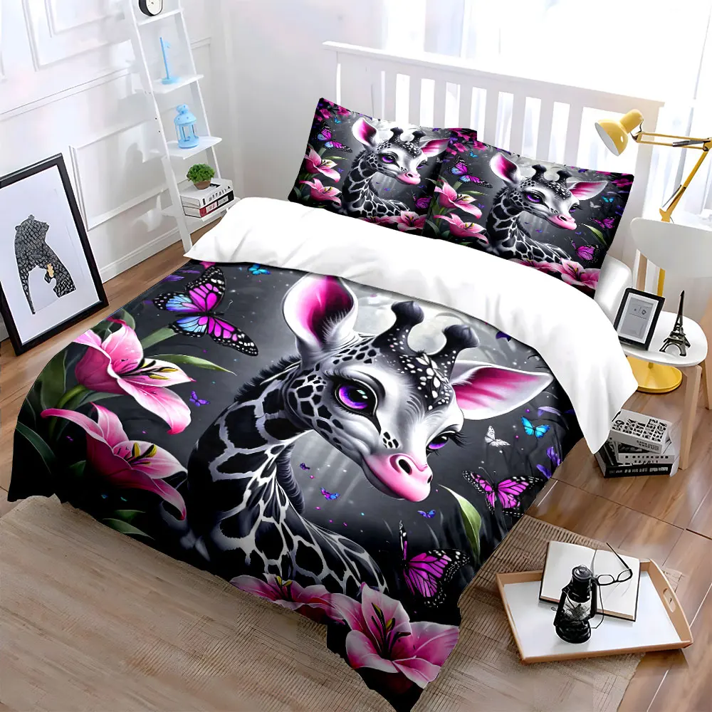 

"Enchanting Giraffe Nature Art Set" Exquisite three-piece bedding set gift for kids and adults
