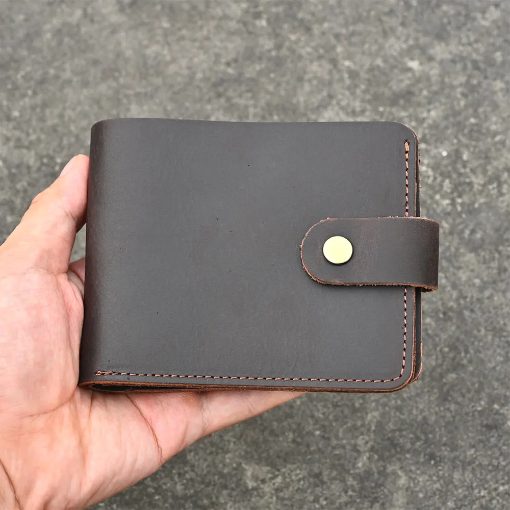 Dompet Kulit Kuda Gila Pria - Dompet Kulit Asli Lipat Dua (11x9.5cm) dengan Saku Koin & Slot Kartu Kredit