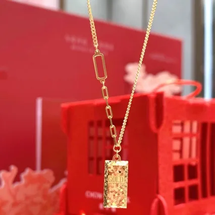 

Gold shop 18K gold sparkling ice cube pendant AU750 necklace clavicle chain gift girlfriend jewelry