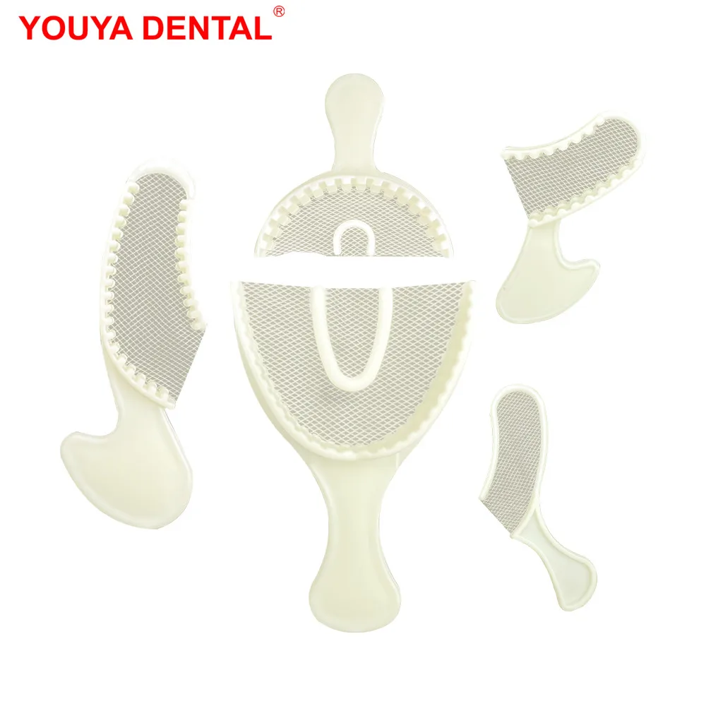 

5pcs/Set Dental Impression Trays Plastic Disposable Dental Tray Impression Bite Registration With Net Teeth Holder Dentist Tools