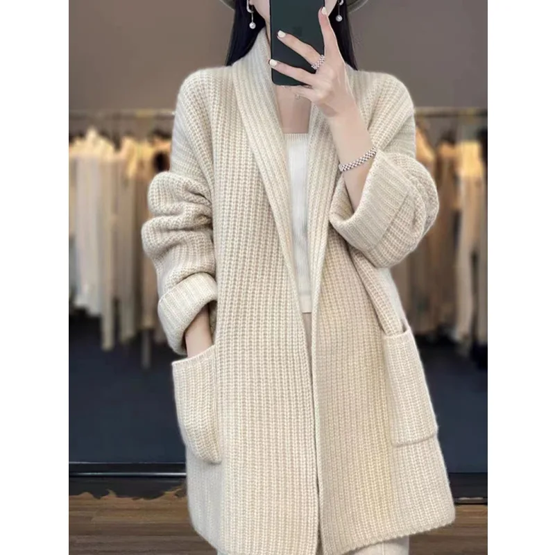 Cardigan da donna 2024 abiti invernali Cappotto maglione in cashmere a maniche lunghe soffice lavorato a maglia nuovo stile caldo vintage