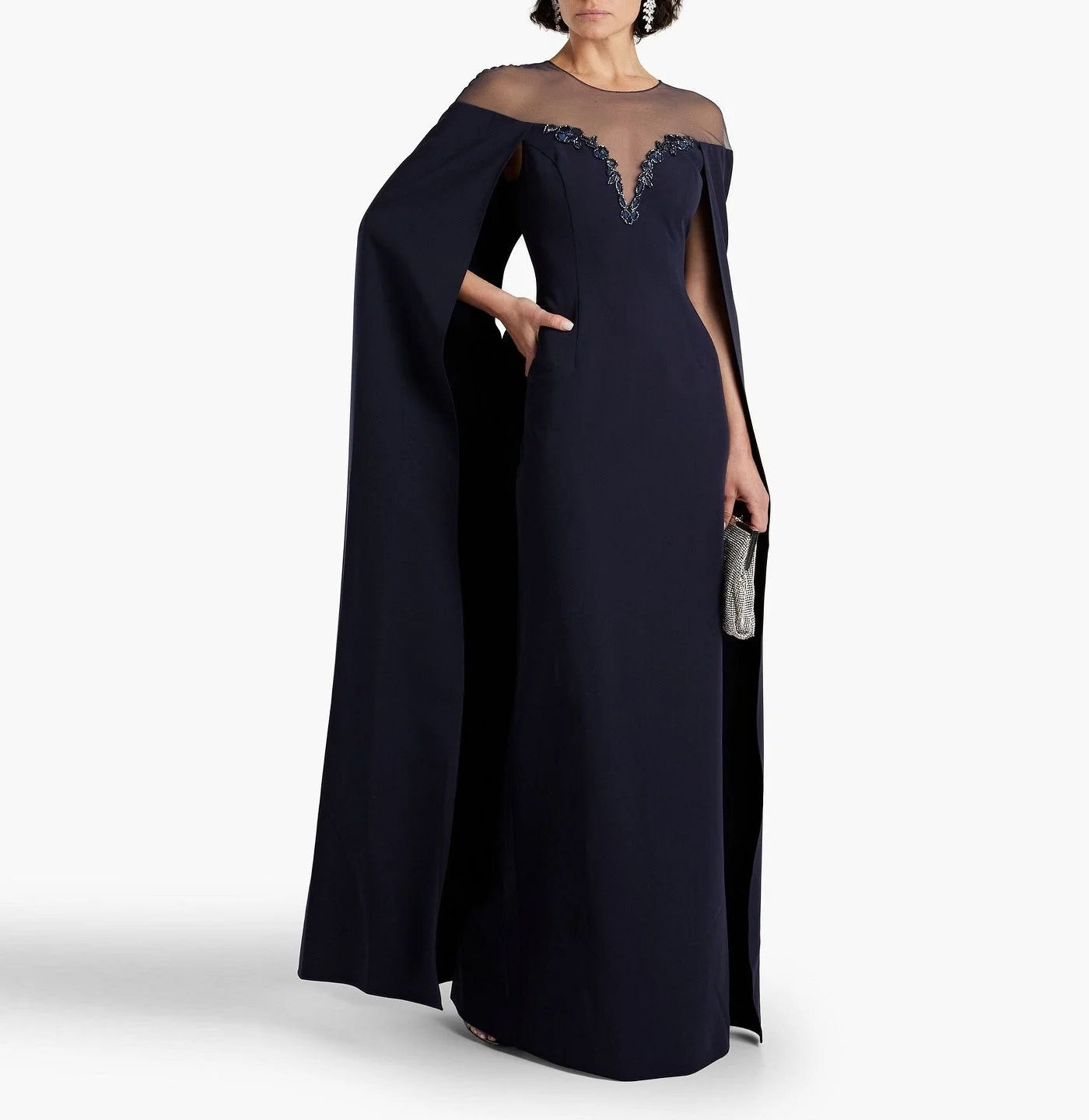 

ROSELLA O Neck Evening Dresses Beaded Floor Length Mermaid with Cape Long Sleeves Formal Occasions Dress New 2024