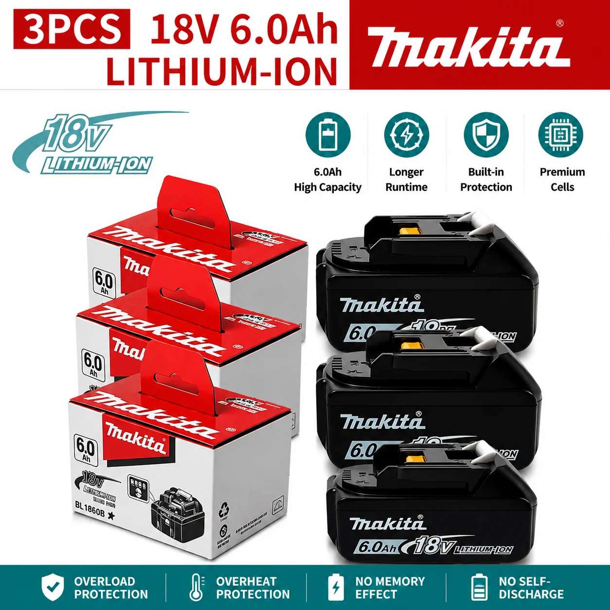 Compatible con baterías Makita de la serie LXT, incluyendo BL1860B, BL1850, BL1840, BL1830 y más. Entrega en 3-7 Días