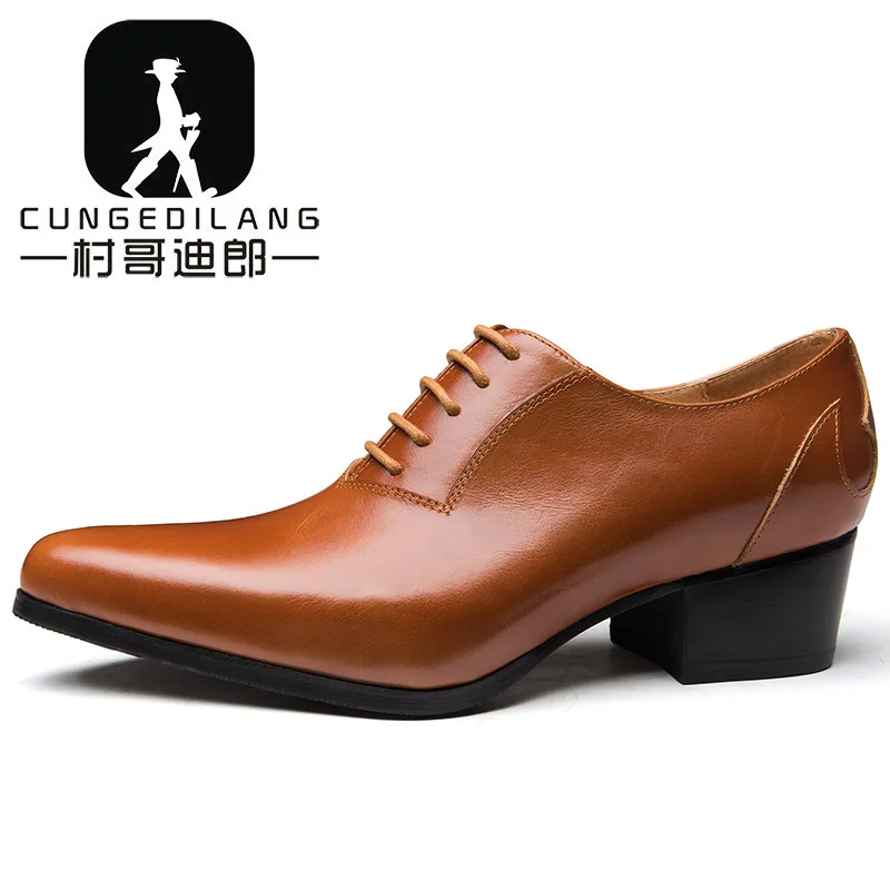 

2024 New Arrival High Heels Men's Black Leather Shoe Pointed Toe Dress Shoes Men Oxford Shoes for Men Hairdresser Shoes