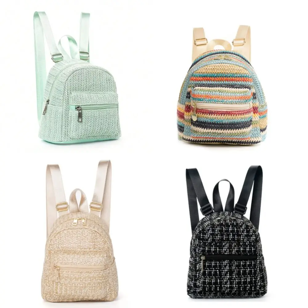 

Multi-function Straw Shoulder Bag New Dacron Straw Dual Shoulder Bag Weaving Travel Bag Girl