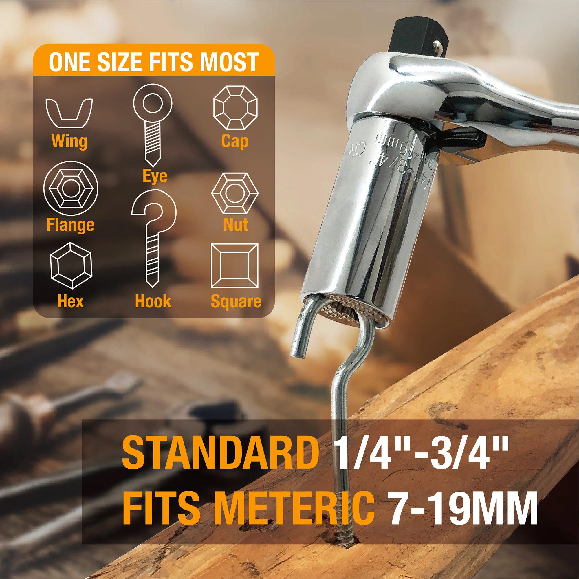 

Multifunctional Socket 3/8 " Drive Universal Socket Wrench Head 7-19mm Standard Durable Car Auto Truck Repair Tools Multitool