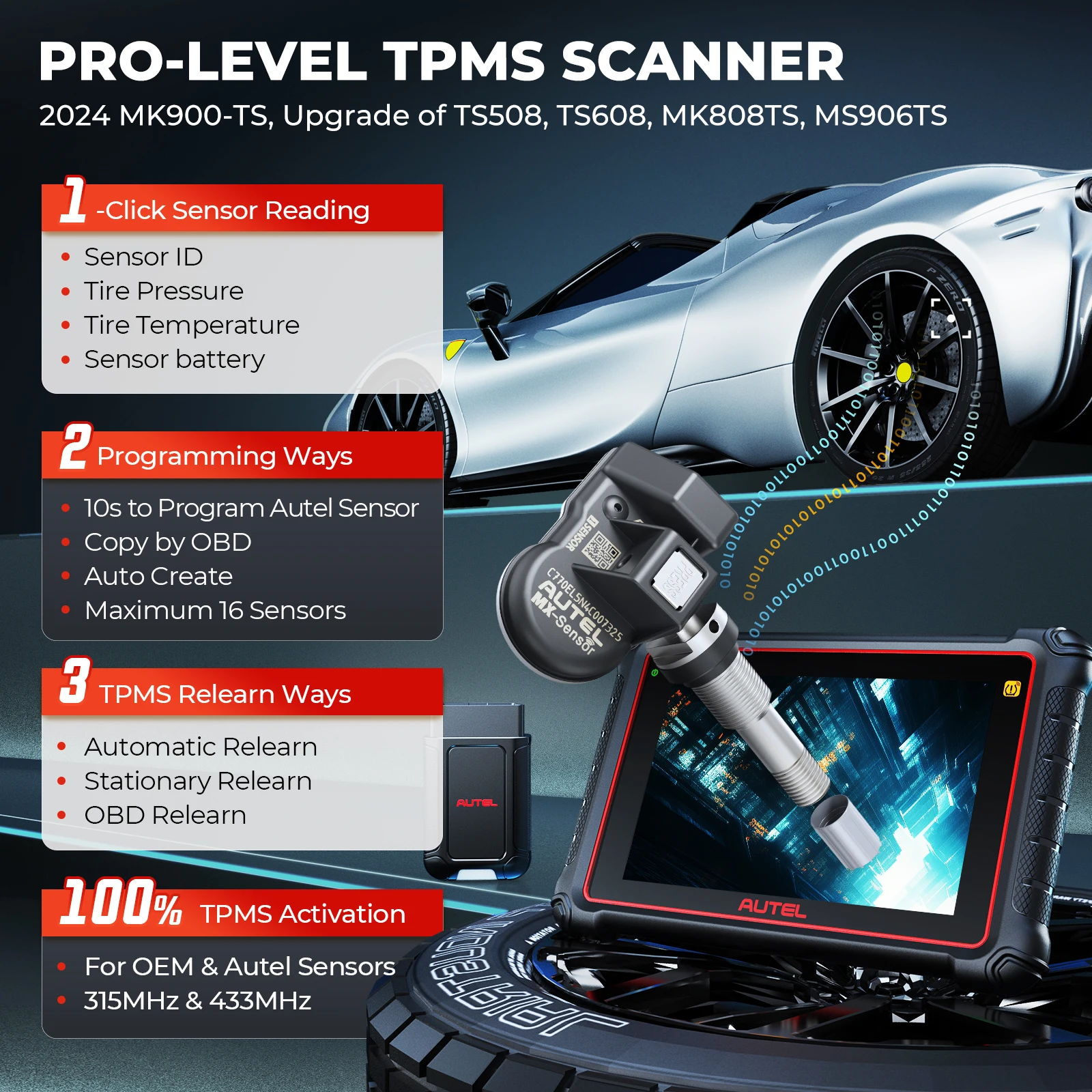 Autel MaxiCOM MK900TS MK900-TS كامل TPMS ماسح ضوئي تشخيصي DoIP/CAN FD 2024 أدوات مسح السيارات PK MK808X-TS #4