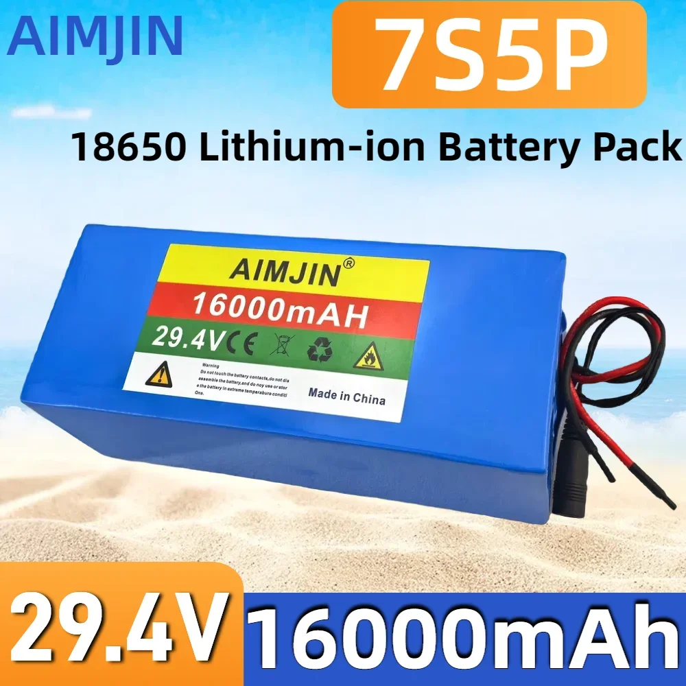 100% High Quality 7S5P 29.4V 16000mAh Rechargeable Battery 18650 Li-ion Battery Pack Built in BMS Suitable for Electric Bicycles