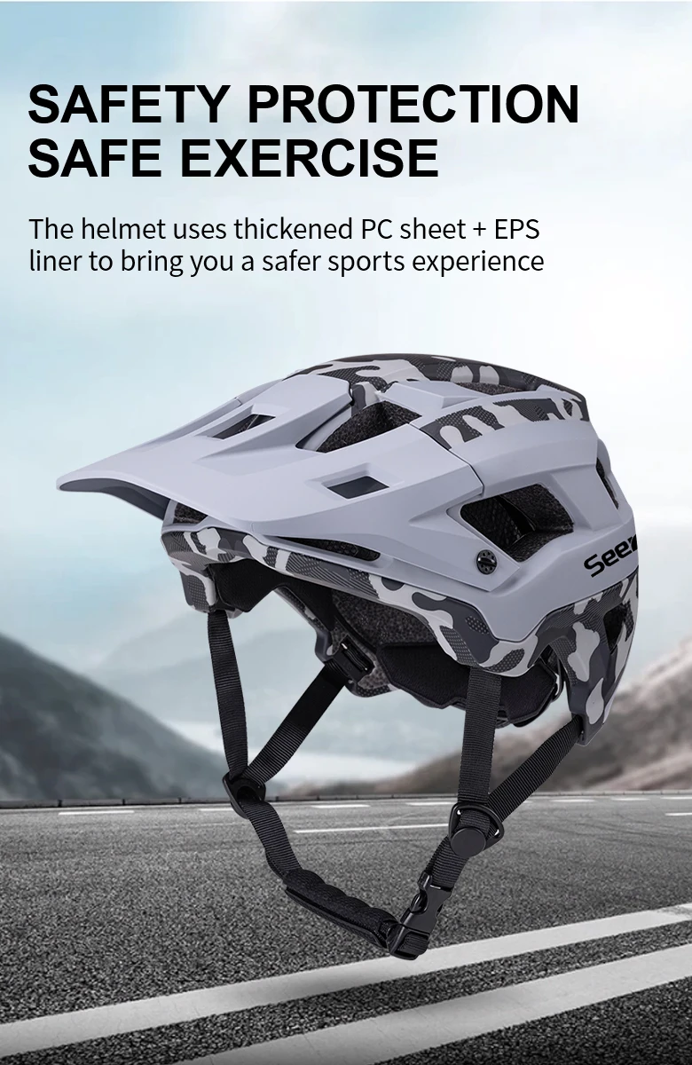 Seeker Camouflage Mountainbike-Helm, leichter, atmungsaktiver Rennrad-Fahrradhelm, Fahrrad-Schutzausrüstung für den Außenbereich – Detail 1