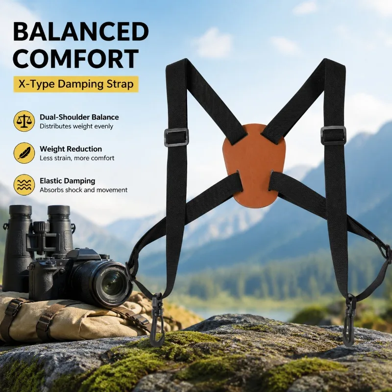 Binoculars and Camera X-Type Damping Strap, Dual-Shoulder Balance and Weight Reduction Elastic Strap for Outdoor Sports
