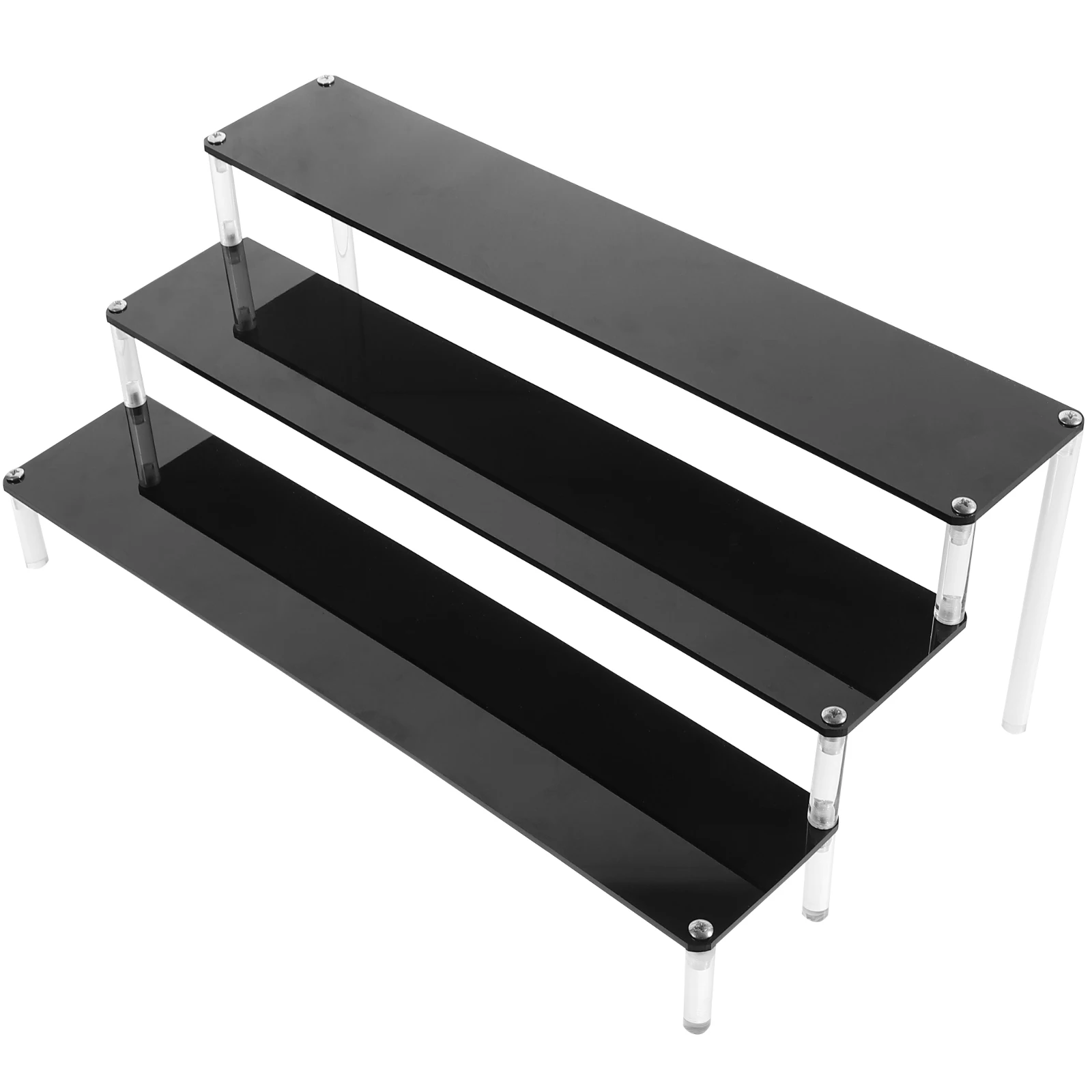 3 Layers Display Rack 30x8cm Black Large Storage Strong Load bearing Home Shop Decor Collectibles Shelf Booth Craft St