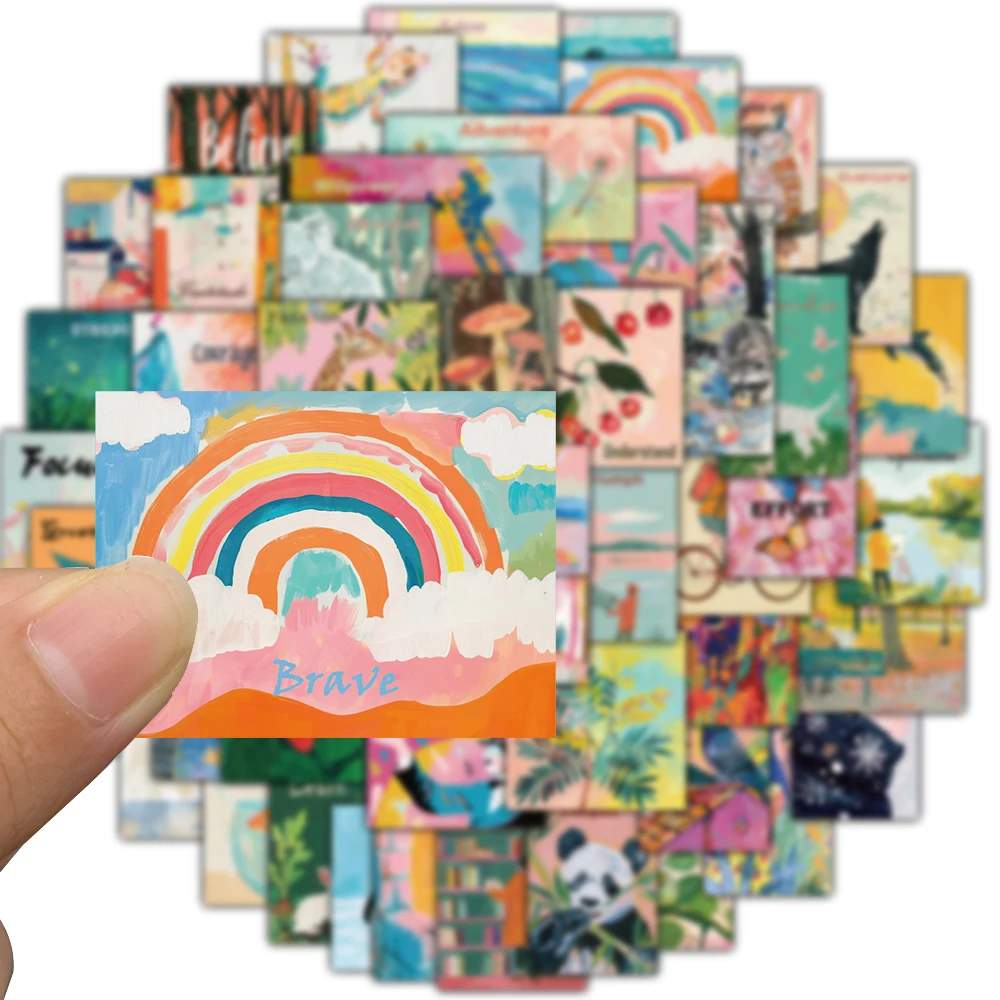 50 STKS Inspirerende Aquarel Art Posters Stickers Prachtige Notebook Esthetische Cafe Fiets Klassieke Woondecoratie Sticker ﻿