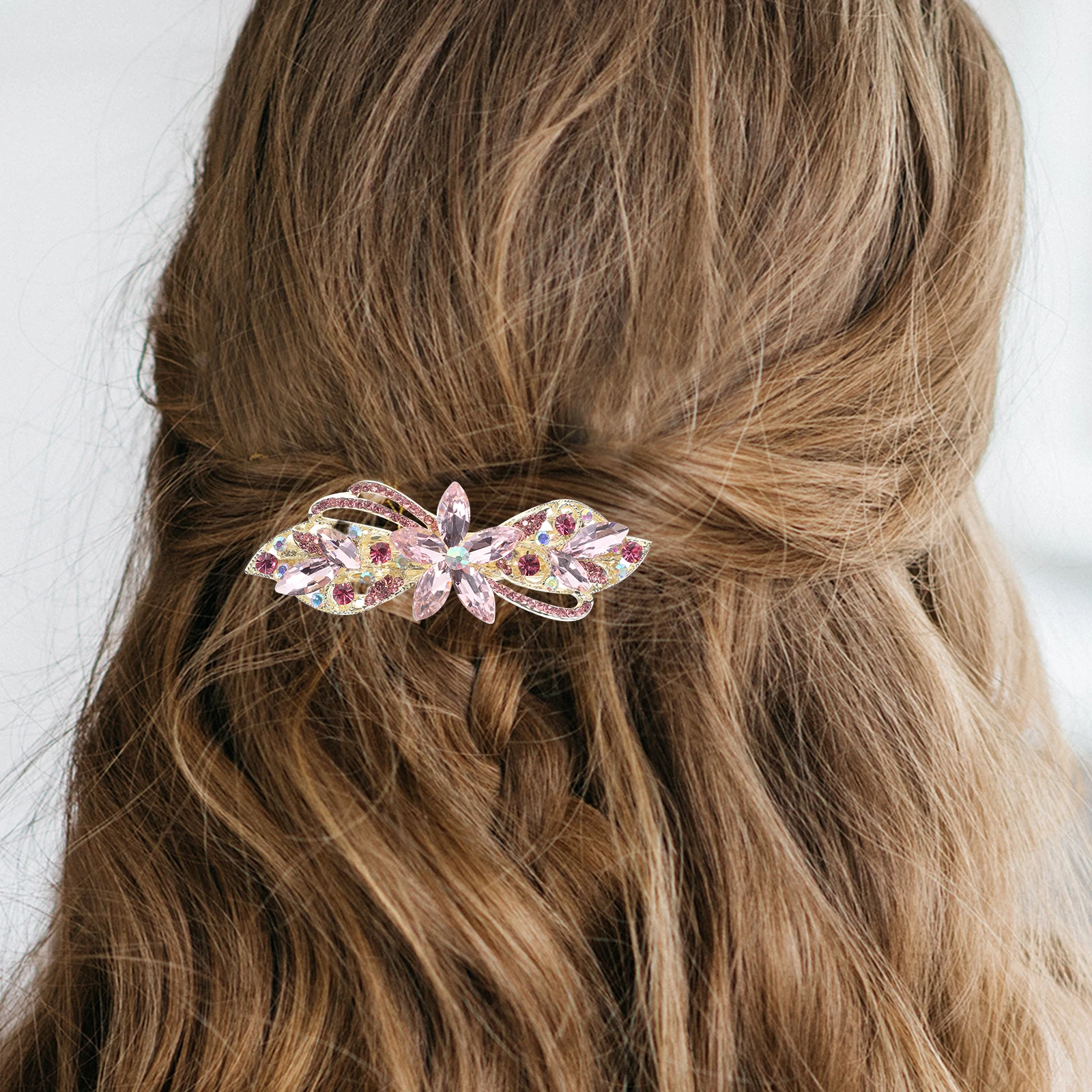 

Rhinestone Barrette Elegant Hair Clip Spring Clip Bling Ponytail Holder Women Formal Accessories Jeweled Hair Clips