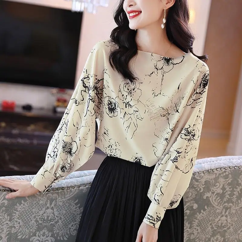 Spring Autumn New Women\'s Pullovers Fashion Printed O-Neck Casual Shirt Simplicity Elegant Loose Long Sleeve Office Lady Tops