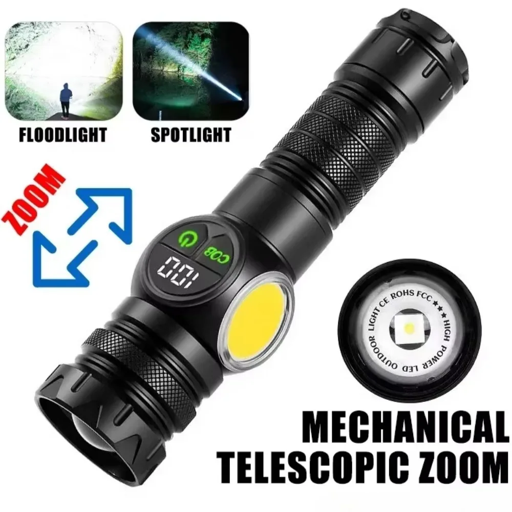 

High Power Tactical LED Tactical Flashlight White Laser Zoomable Spotlight Type-C Charging Outdoor Camping Emergency Torch
