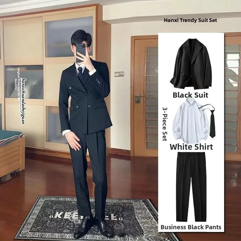 

omsmen's Busin Casual Men's Suit Wedding Dr Code Office Interview Thiened Stand Fit Four Seasons Tee Button