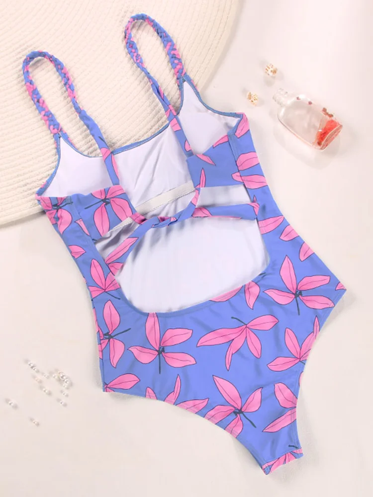 Miyouj Floral Printed Swimwear 2024 New Swimsuit Bandage One Piece Suits Women Bathsuits High Cut Bodysuit Hollow Out Beachwear