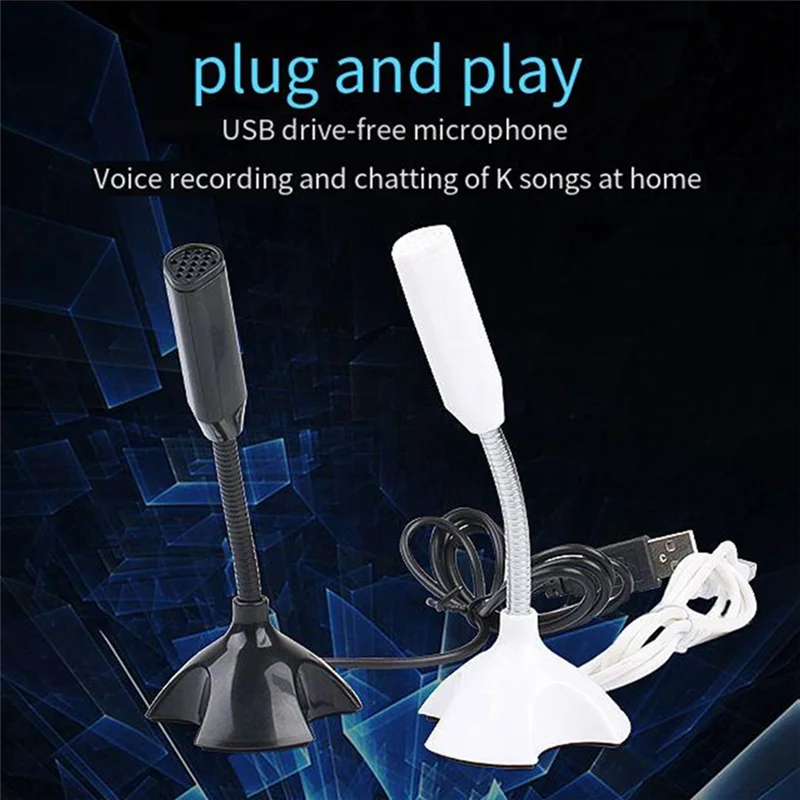 USB Laptop Microphone Voice Mic High Sensitivity Mini Studio Speech Mic Stand with Holder Gaming Conference for PC,White