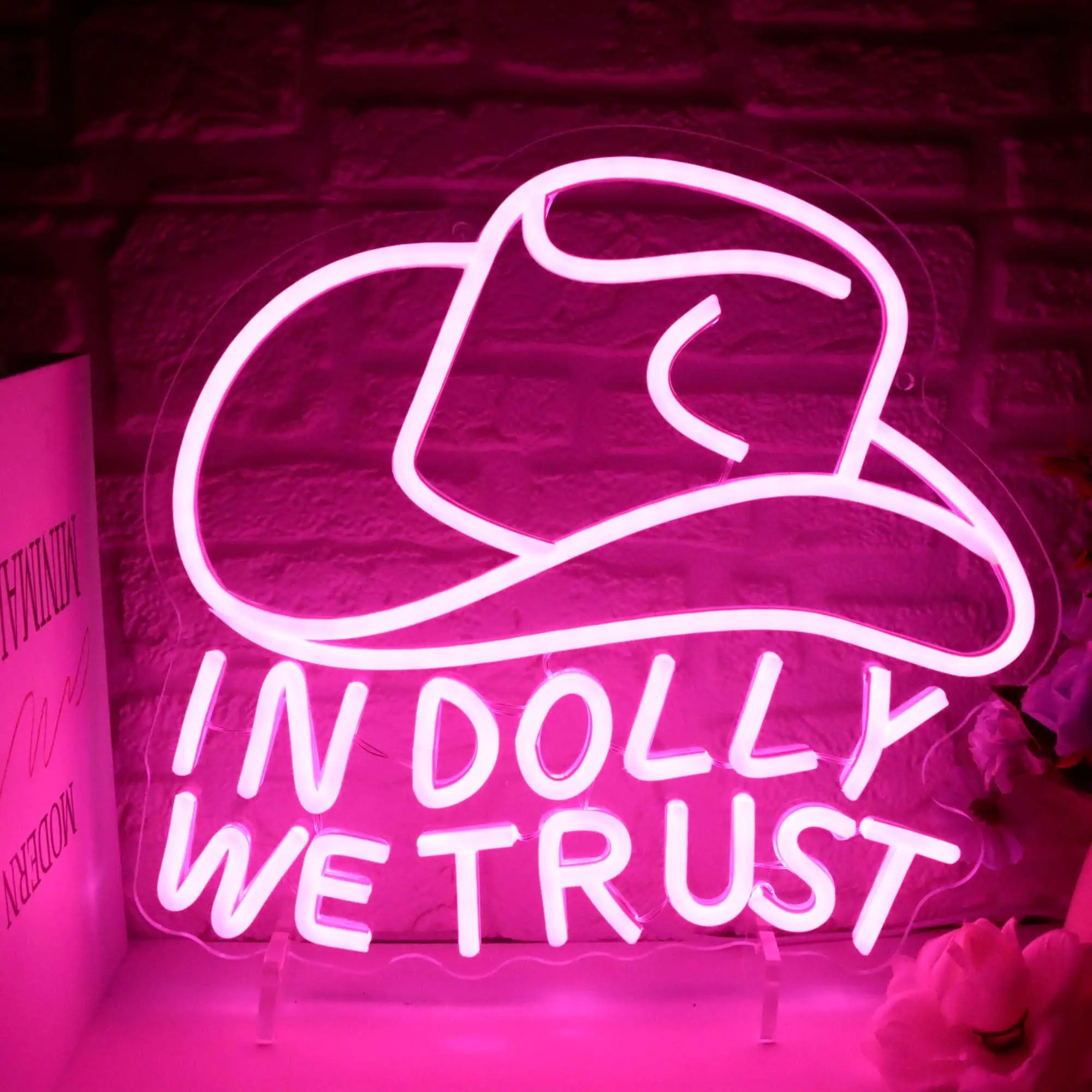 Neon Sign Pink Cowgirl Hat LED Signs, Country Retro Style Western Wall Art Neon Sign, USB Powered for Teen