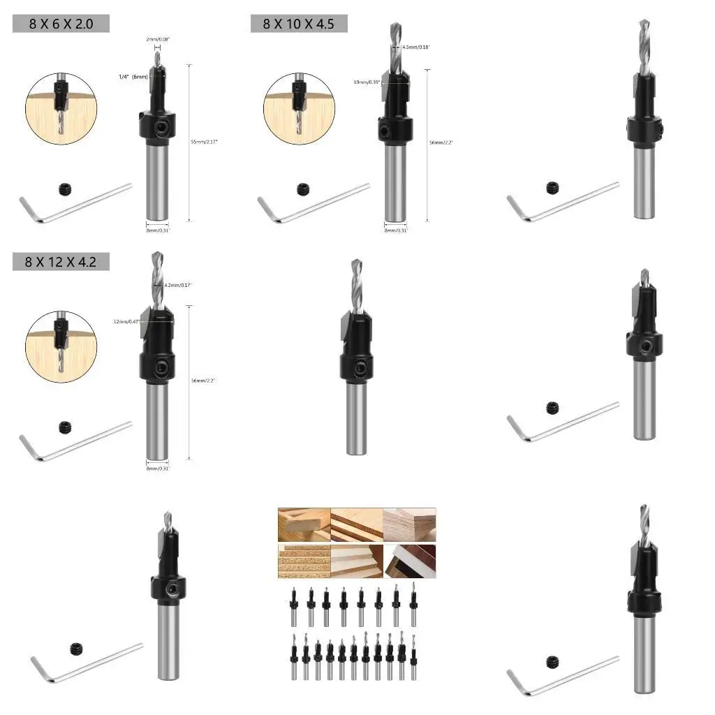 

652F Contersink Drill Workworking Drill Bit Bit Bint для винтовой столовой бурильной винт -винт -стержень 8/10 мм