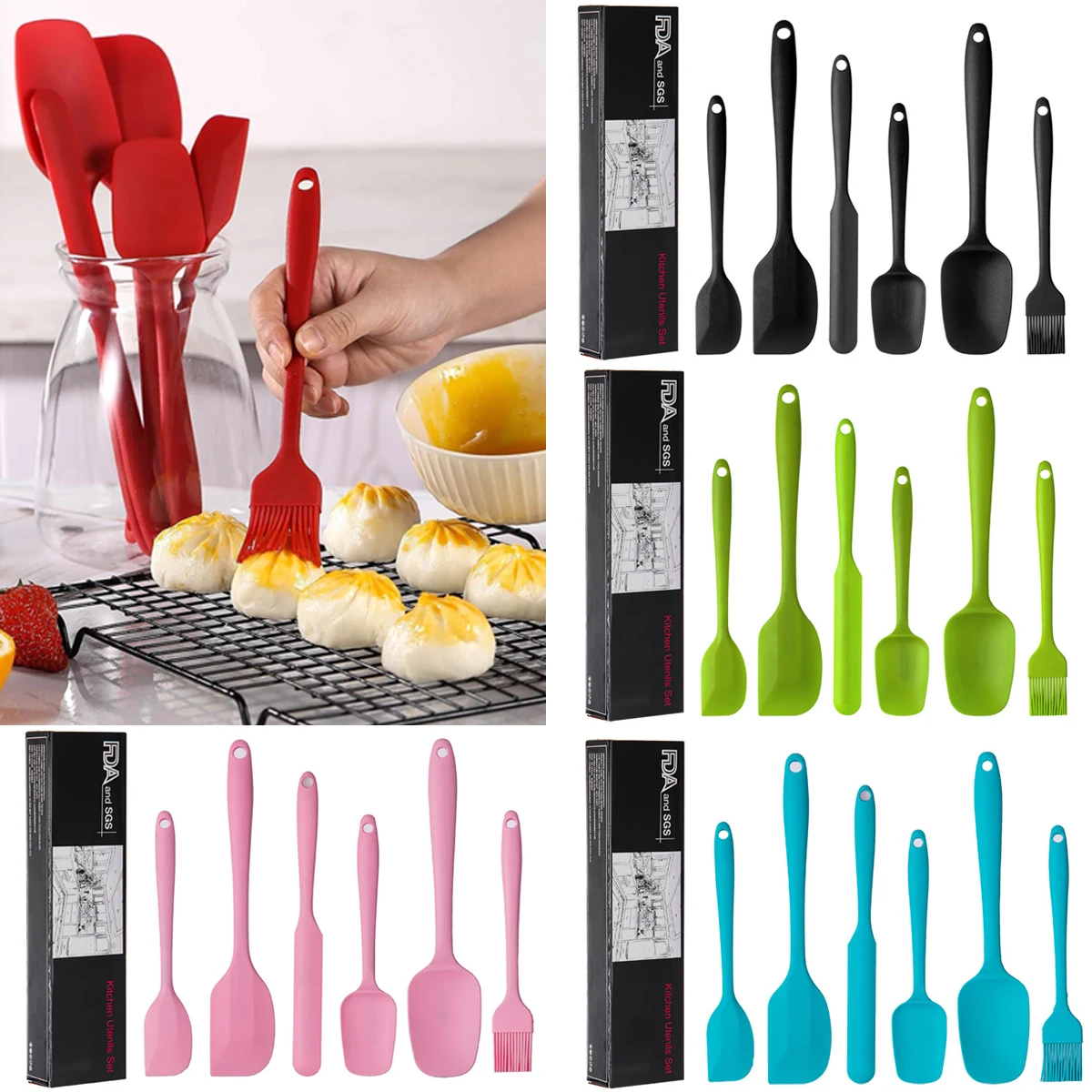 

6 Piece Silicone Spatula Set Non-Stick Heat-Resistant Spatulas Turner for Cooking Baking Mixing Baking Tools Cookware With Box