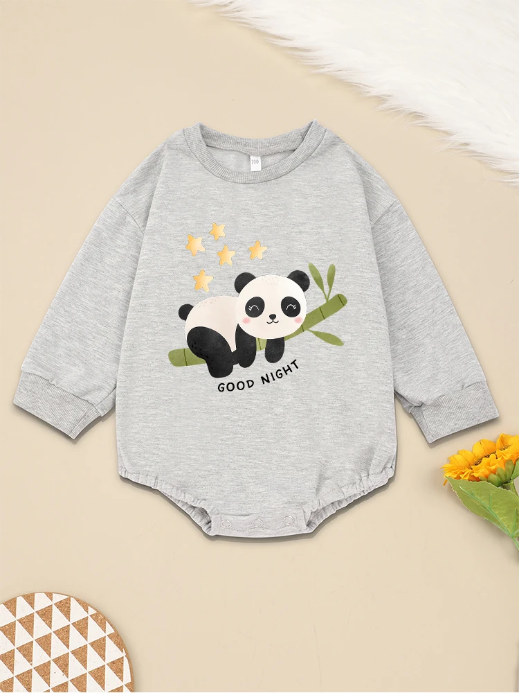 Good Night Newborn Boy and Girl Onesie Pajamas Cute Panda Pattern Toddler Clothes Long Sleeve Sweatshirt Cheap Free Shipping