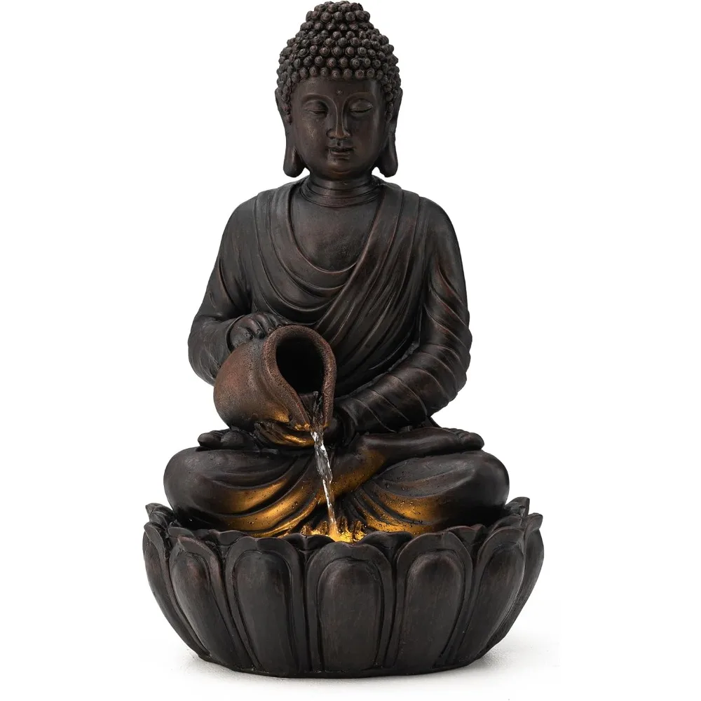 

Buddha Fountain Outdoor 2 Tier Zen Style Buddha Water Fountains with Pump & LED Light, Buddha Fountains and Waterfalls Outdoor