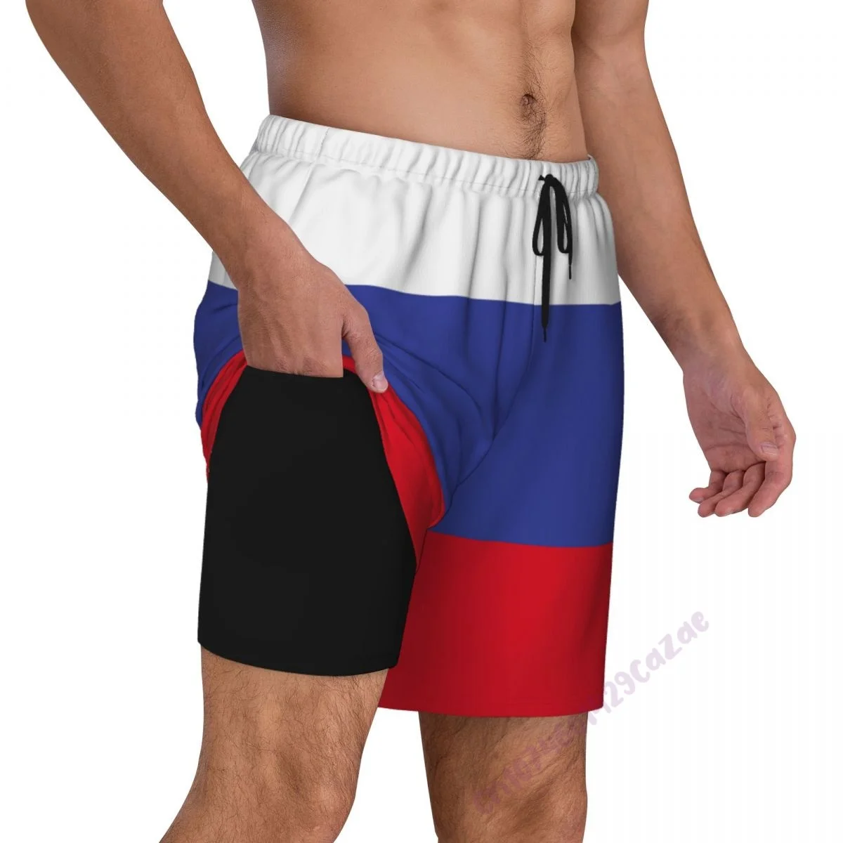 Russia Rus Flag 3D Mens Swimming Trunks With Compression Liner 2 in 1 Quick-Dry Summer Swim Shorts With Pockets