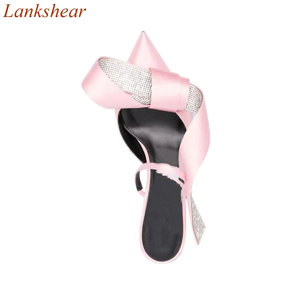 Pointed Toe Pleated Women Slippers Thin Heel Shallow Fashion Casual Sexy Party Pink Black Summer  Women Shoes 2024 New Arrivals