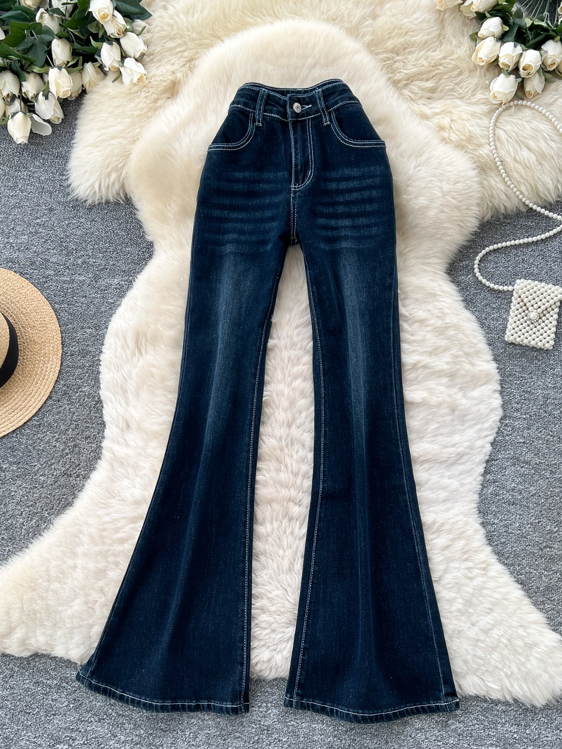 American Style Vintage Washed Bell Bottom Jeans Women Slimming Versatile Long Casual 2026 Autumn New Arrival High Waist Denim...