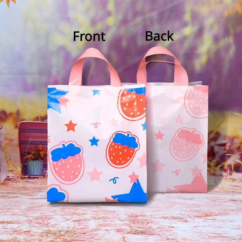 

50pcs Pink Handbag Plastic Vertical Durable Gift Cosmetic Packing Portable Bags Clothing Store Shopping Folded Edge Storage Bag