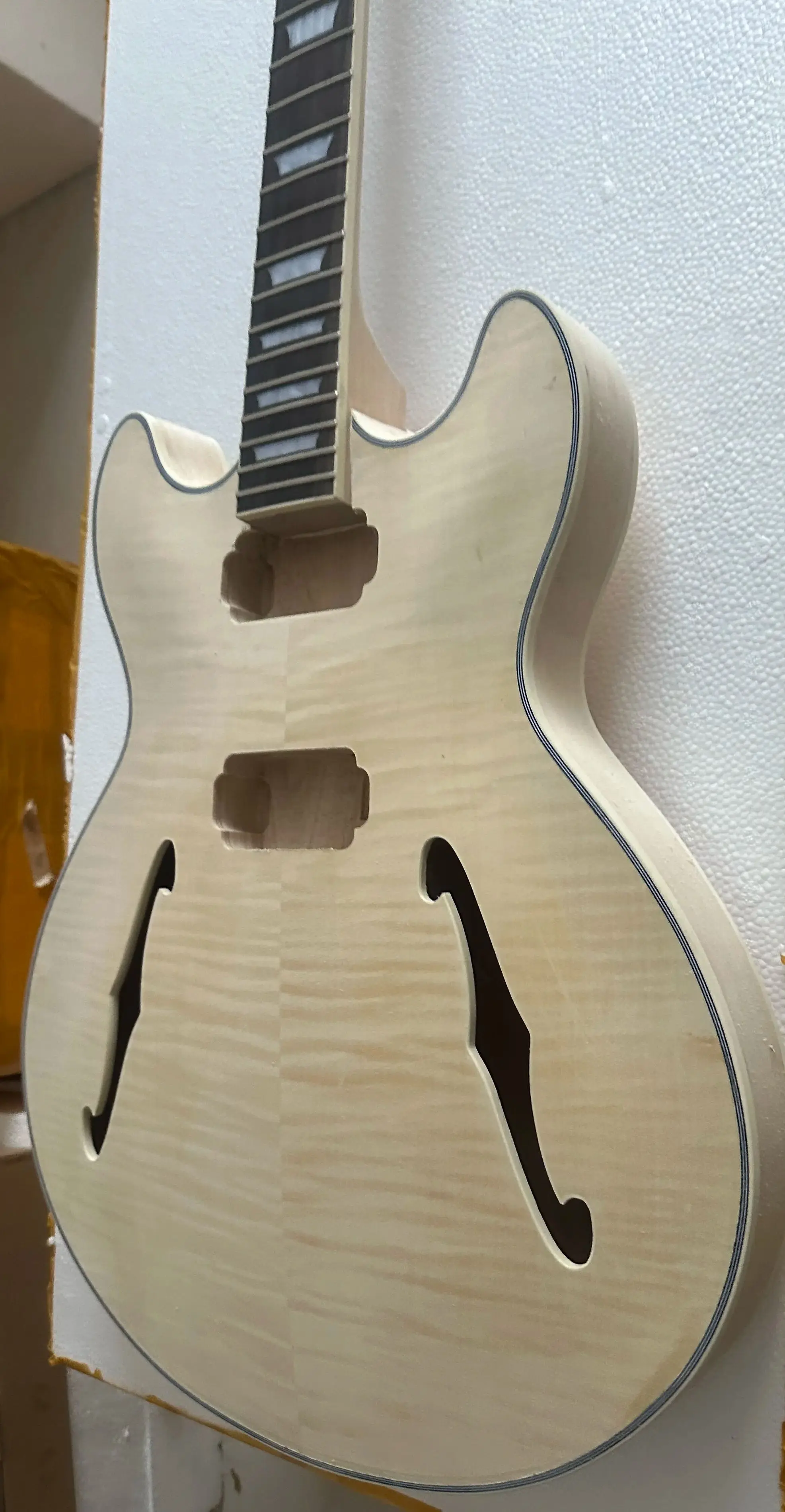 Hollow Body and neck unfinished diy electric kit part plywood body maple veneer maple neck JA ZZA Style F holes HH