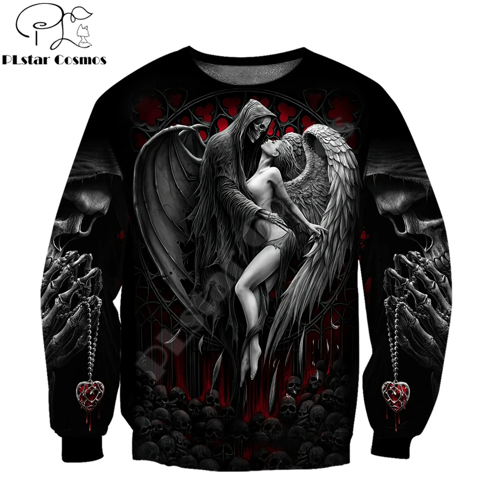 

PLstar Cosmos Reaper Skull Angel And Demon 3D Printed Mens Sweatshirt Casual Long Sleeve Outerwear UnisexCrewneck Pullovers