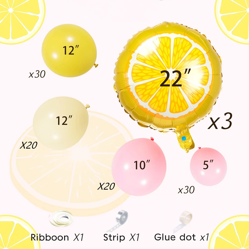 103pcs Lemon Foil Mylar Balloon Pastel Yellow Pink Latex Balloon Garland Arch Kit for Wedding Birthday Lemonade Party Decoration