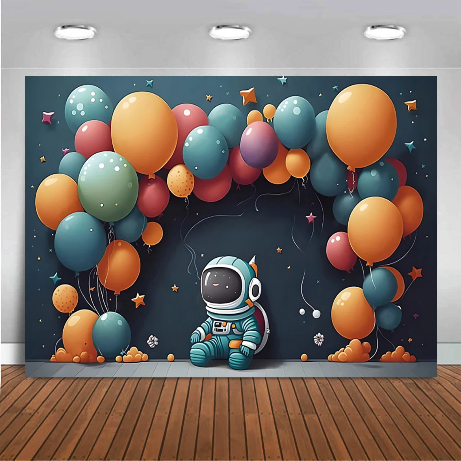 Newborn 1st Birthday Party Photography Backdrop Colorful Balloon Boy Girl astronaut Decoration Baby Shower Photo Background