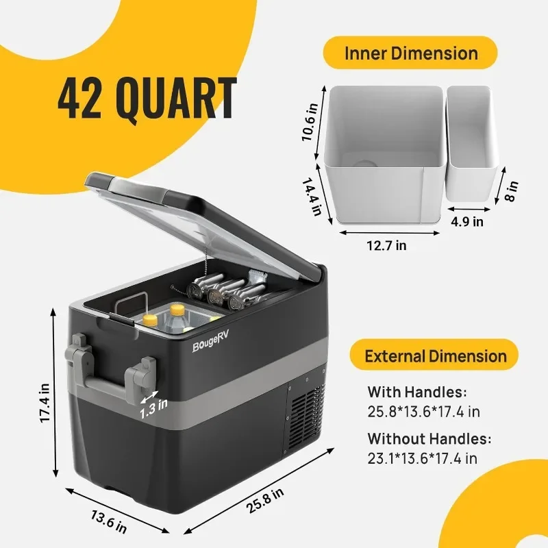 BougeRV-congelador portátil para coche, 12V, 42 cuartos, 12V/24V CC, 110 ~ 240 voltios de CA, para RV, Camper, camión, Jeep Pickup