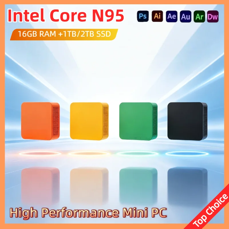 Mini PC Intel N95 16GB DDR4 2TB NVMe SSD Triple 4K Display WiFi6 Efficient Cooling Remote Home Office Work Computer