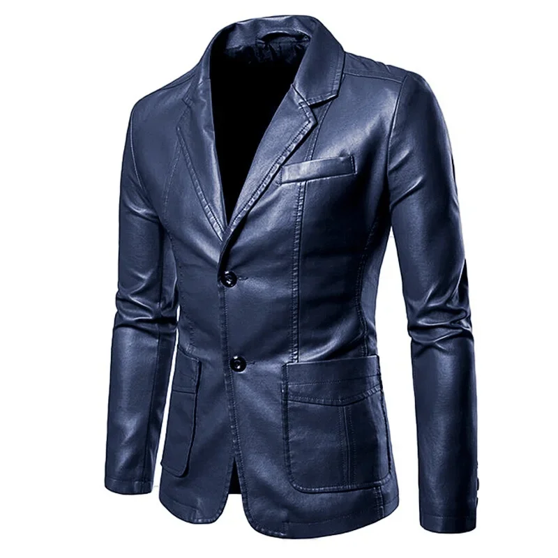 Autumn And Winter Men\'s PU Leather Jacket Fashion Slim Fit New Motorcycle Blazer Men Business Casual Leather Coats