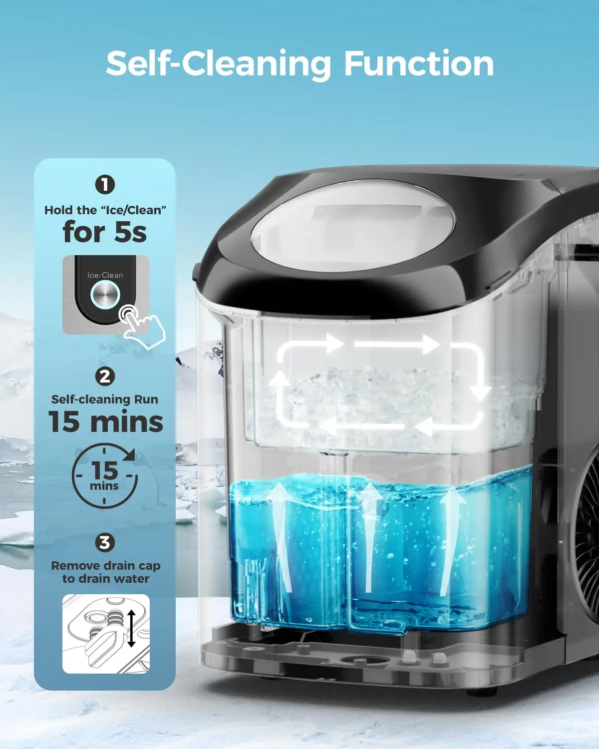 Vividmoo Ice Makers Countertop Nugget Ice Cubes, Portable Ice Maker, Self Cleaning Pebble Ice Machine, 33lbs/24h, Lower Noise