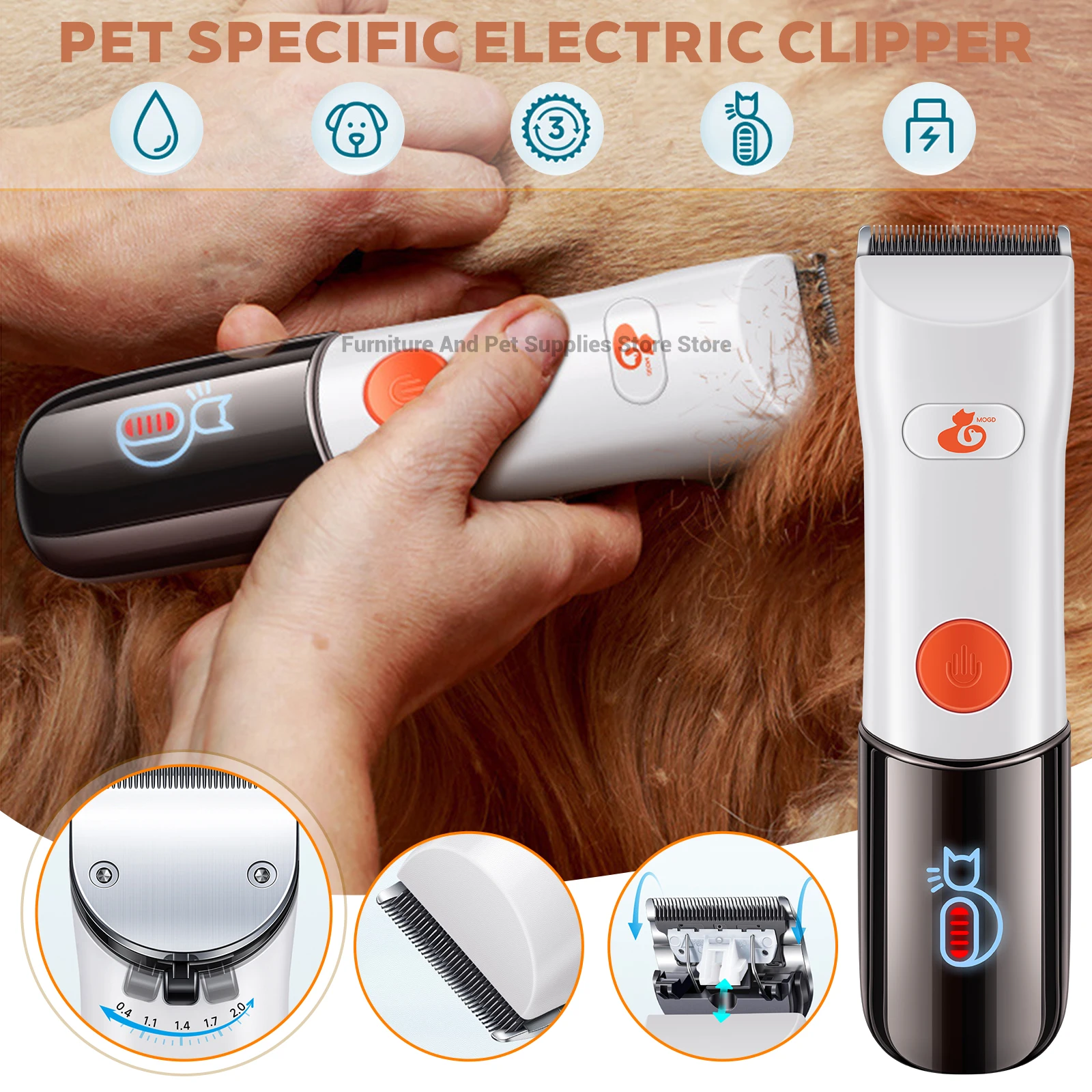 

Pet hair clipper set dog electric hair clipper dog and cat hair trimmer waterproof and replaceable blade head pet 3-speed shaver