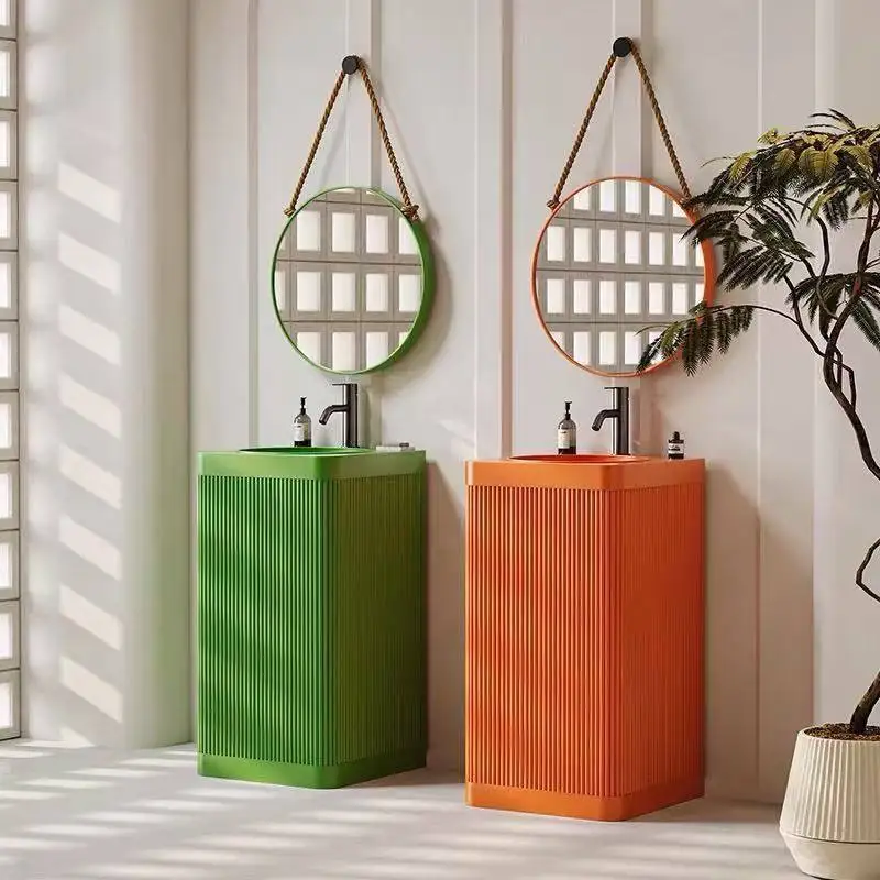 

Personalized cream wind wash basin creative wash tray integrated face basin commercial Internet celebrity art color column basin