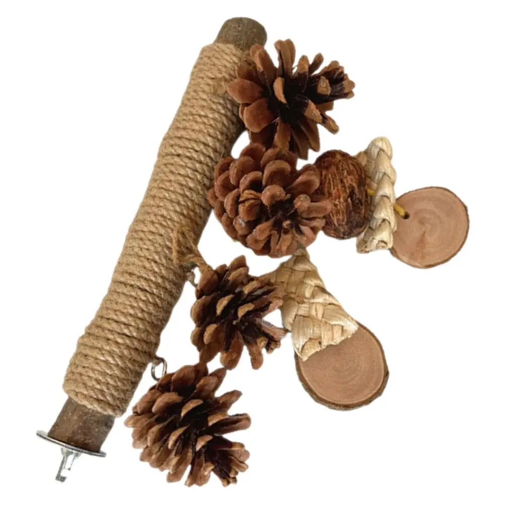 

Parrot Toy St 20cm Wood Hemp Rope Pine Cone Bird Perch Cage Accessories Durable Wooden Toys for Small Birds Parakeets Cockatiels