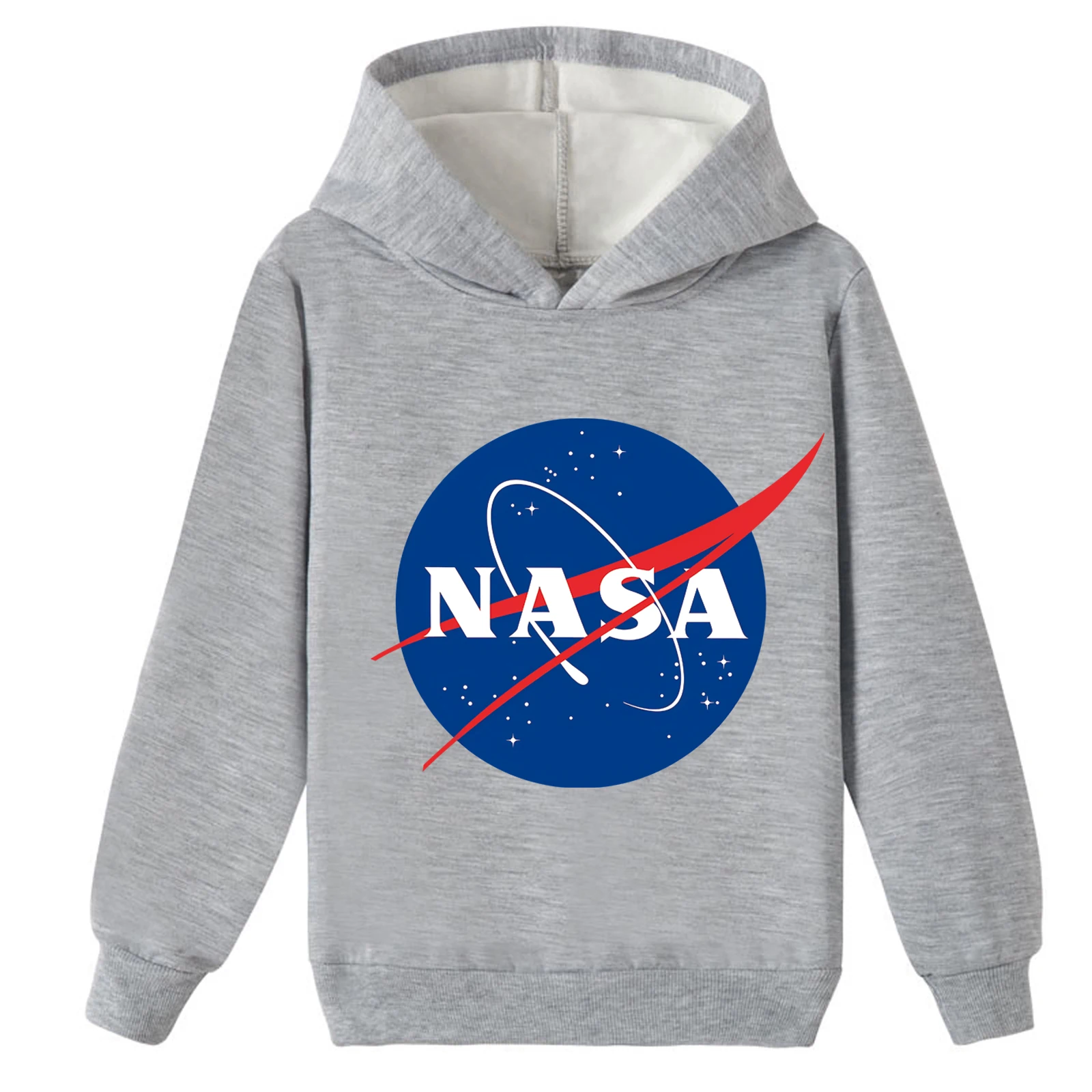 NASA ティーン フリース裏地付きプルオーバーパーカー コットン長袖トップス、冬用ソフトスウェットシャツ フード付き 2-14Y用