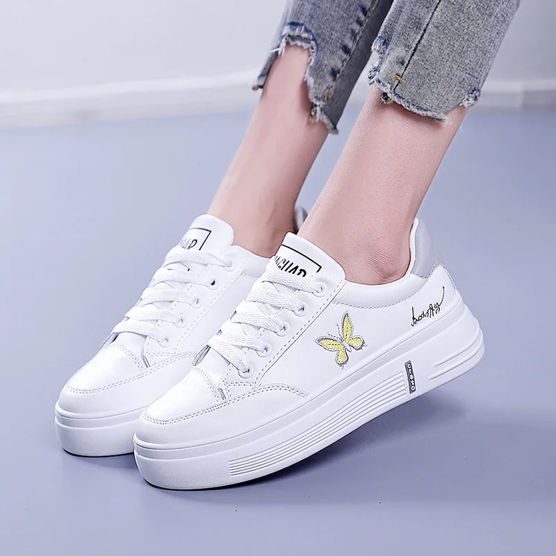 Small white shoes women's new sports casual shoes butterfly embroidery leather students spring autumn platform shoes C1173