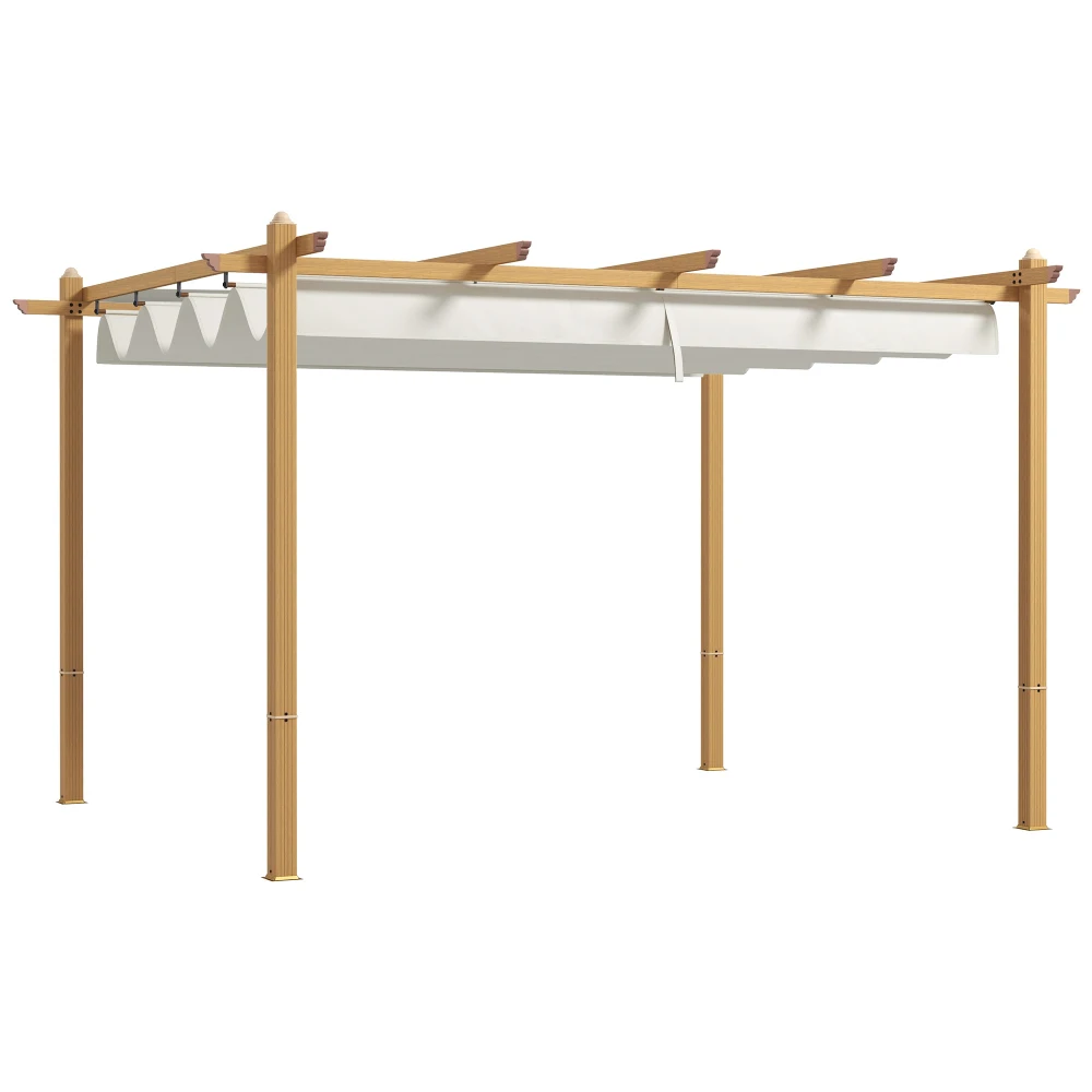 

Выдвижной навес для перголы Outsunny размером 10 x 12 дюймов: алюминий под дерево, кремово-белый уличный козырек