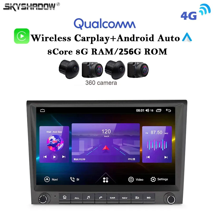 12G+256G Carplay Android 13.0 720P IPS Car DVD Player GPS map WIFI Bluetooth Radio For Porsche 911 996 986 Cayman Boxster 2002-